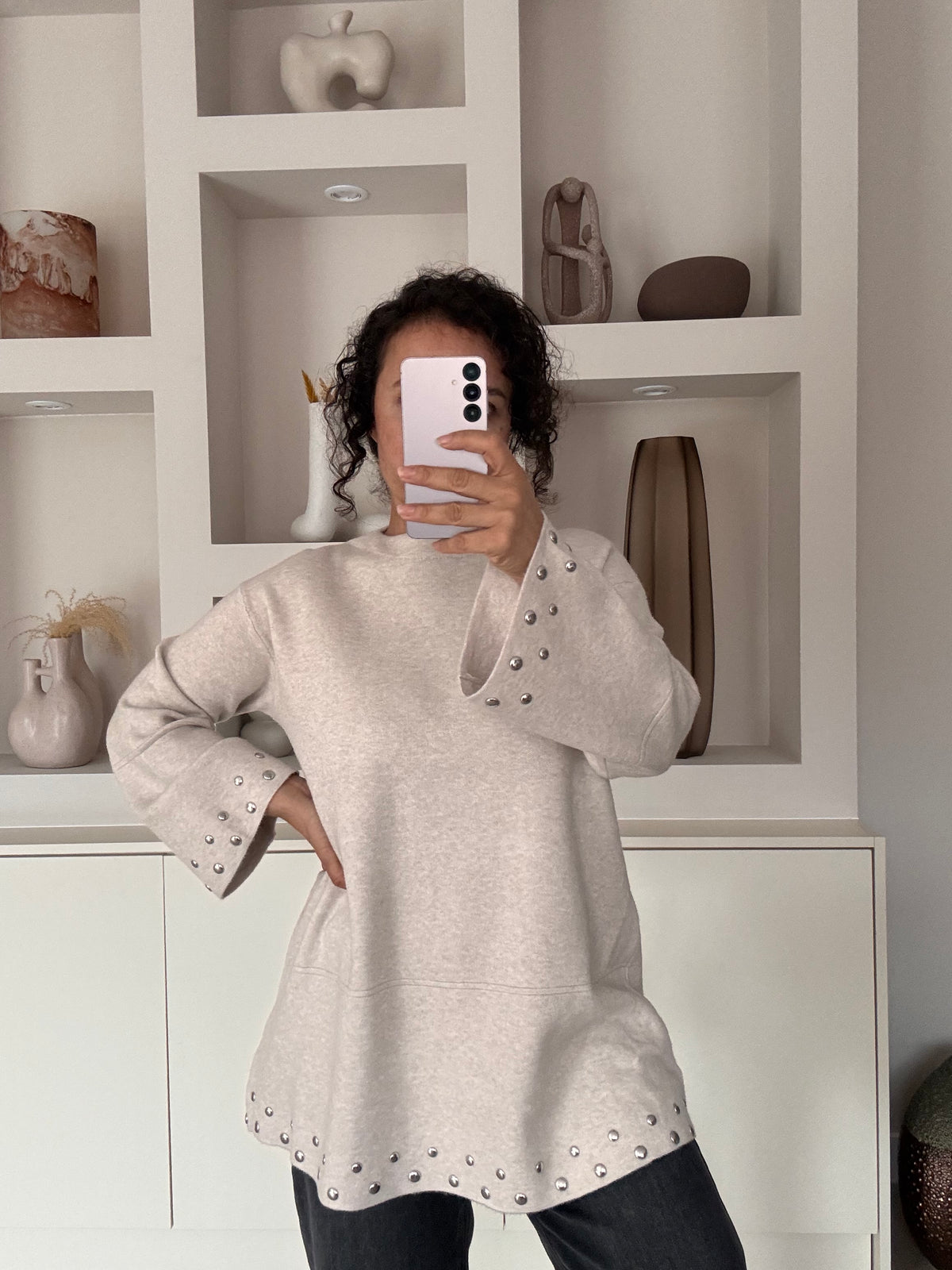 Flared long sleeve beige