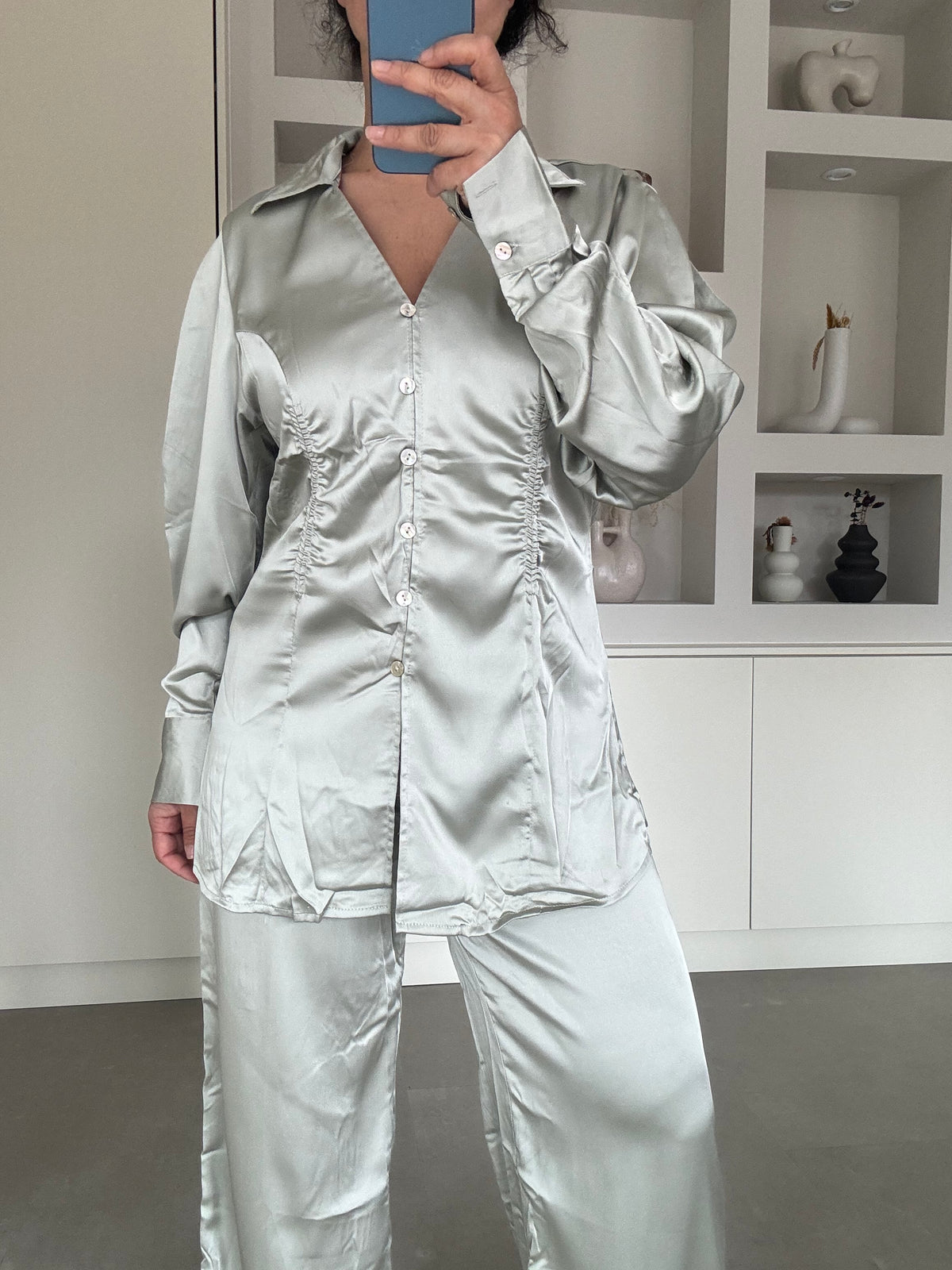 Satin twin set green