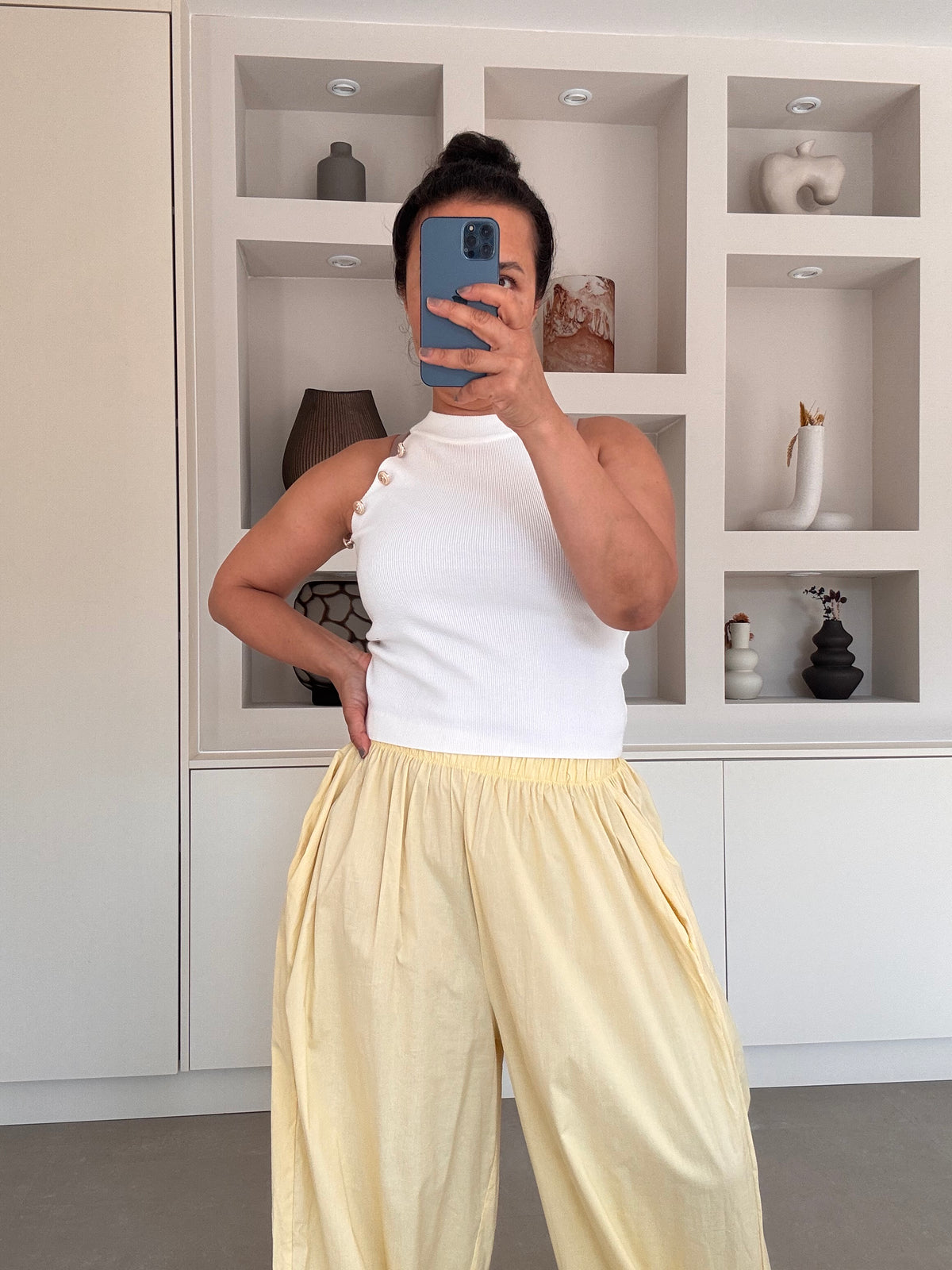 Katoenen balloon broek butter yellow