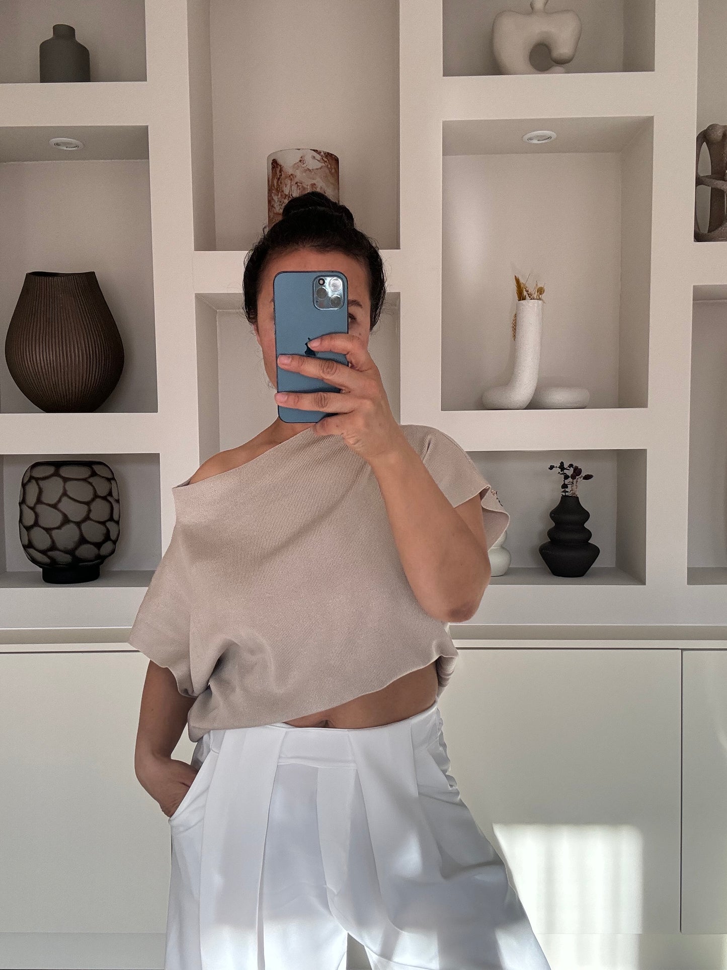 Classy off shoulder taupe