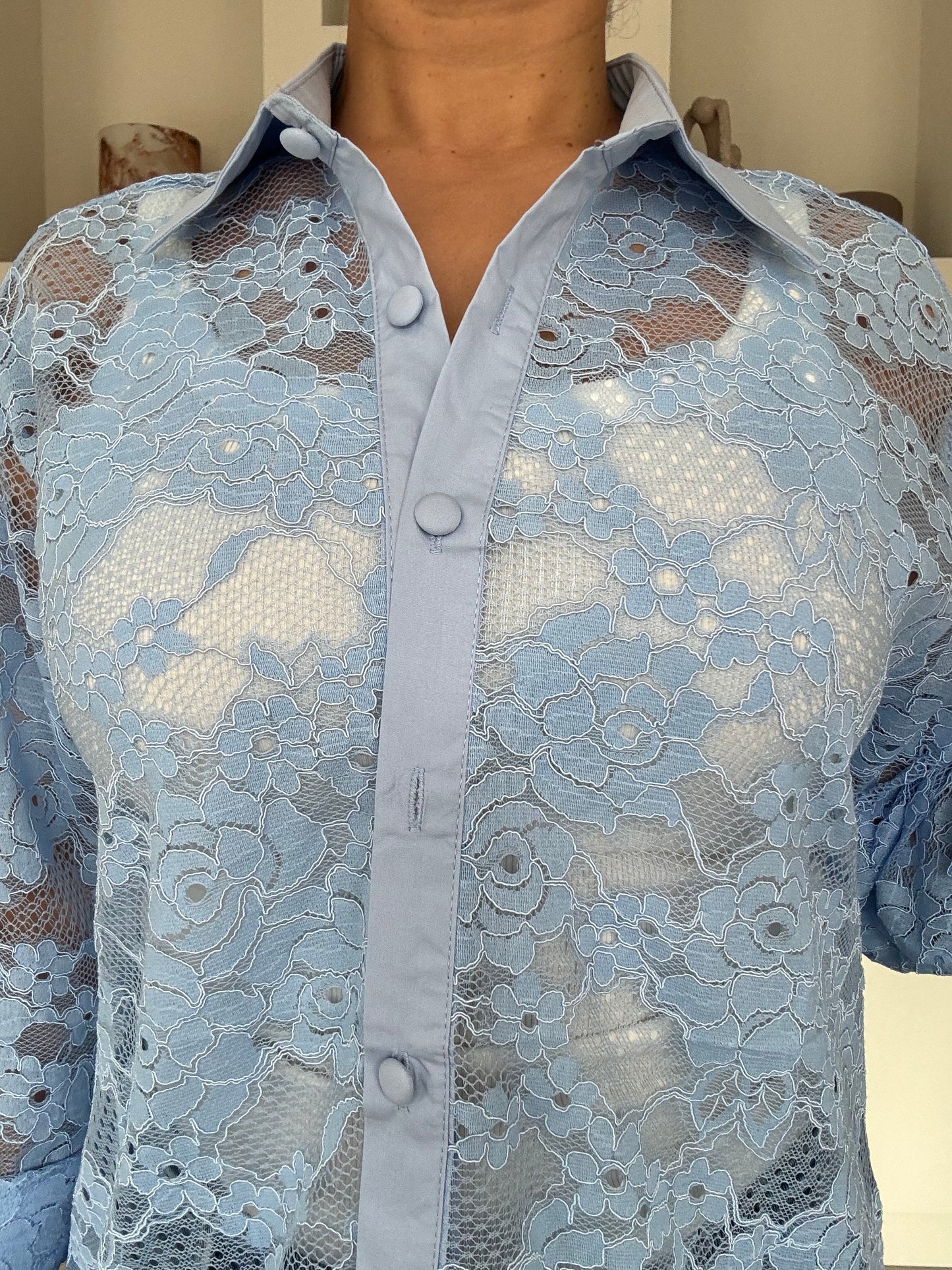 Blauwe lace blouse