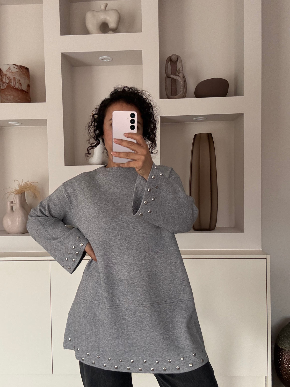 Flared long sleeve grijs