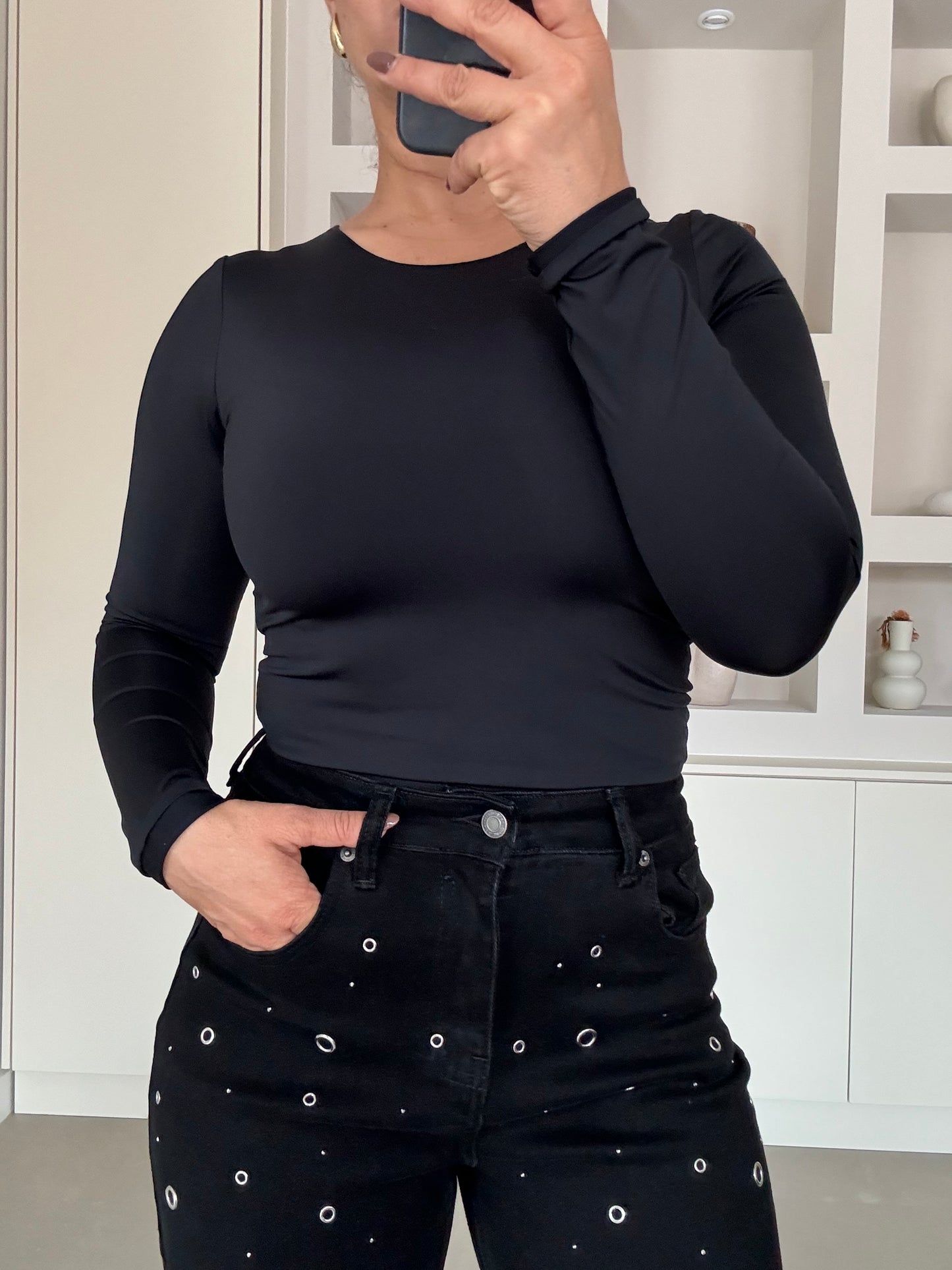 Naadloze basic body - zwart