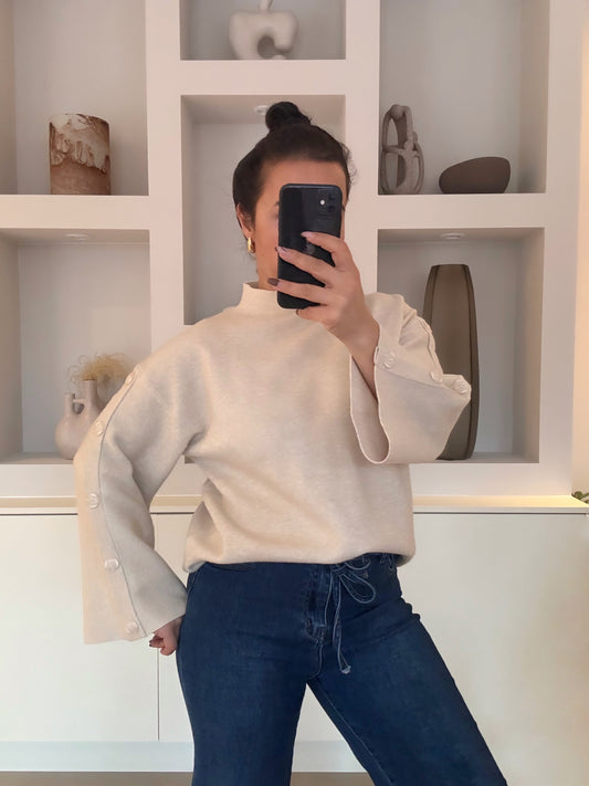 Button-sleeve sweater - beige