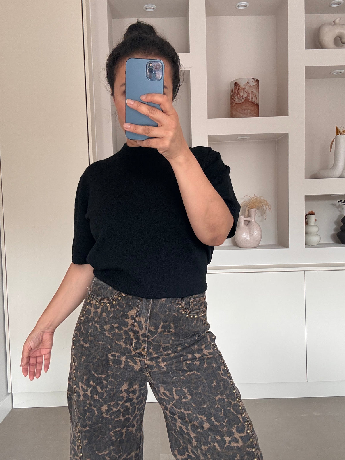Leopard stud denim