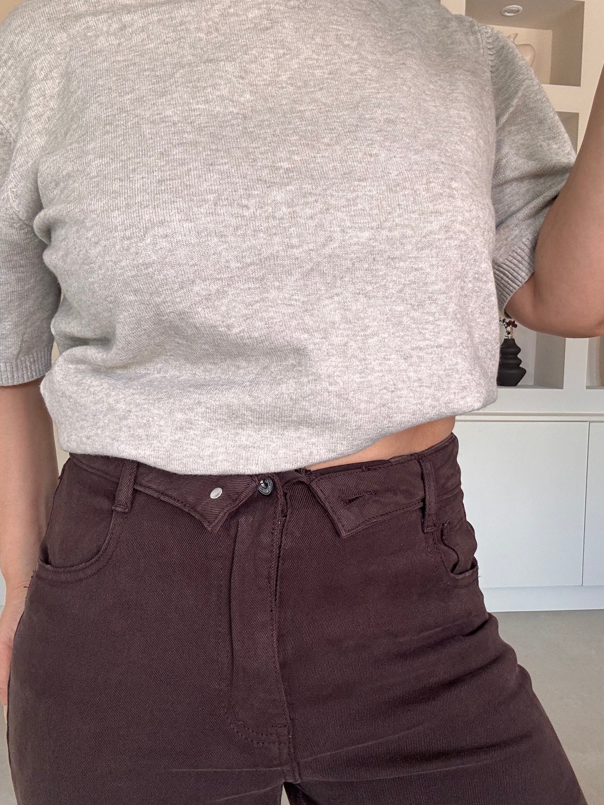 Folded denim jeans