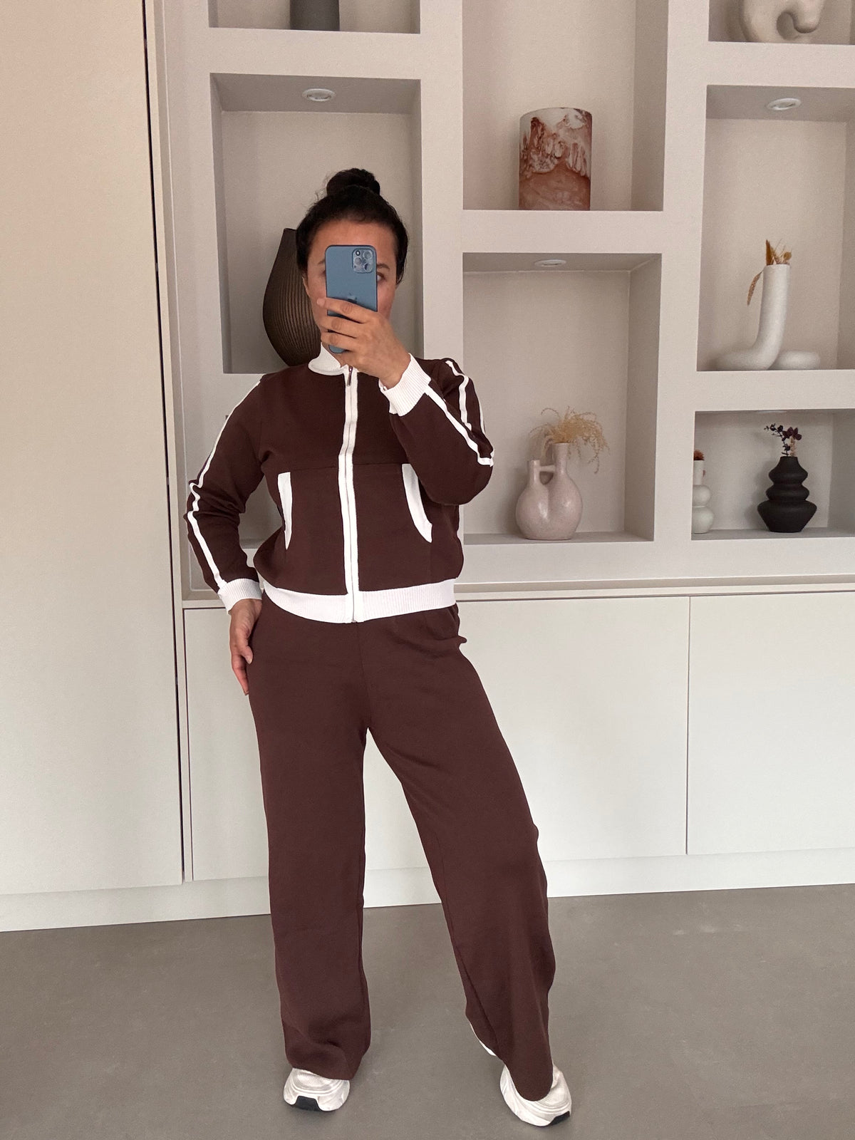 Petite knit set bruin