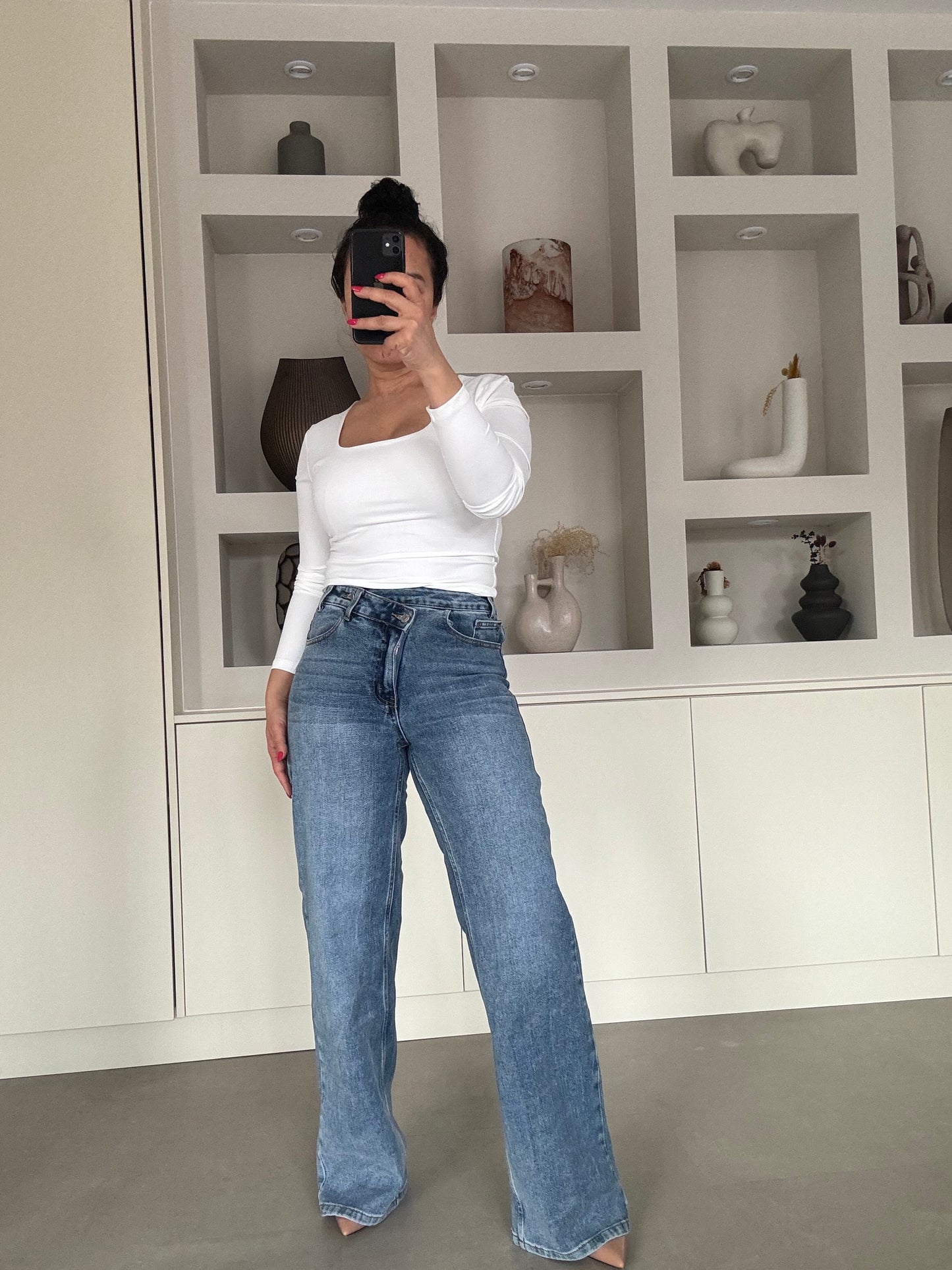 Double knot wide leg jeans
