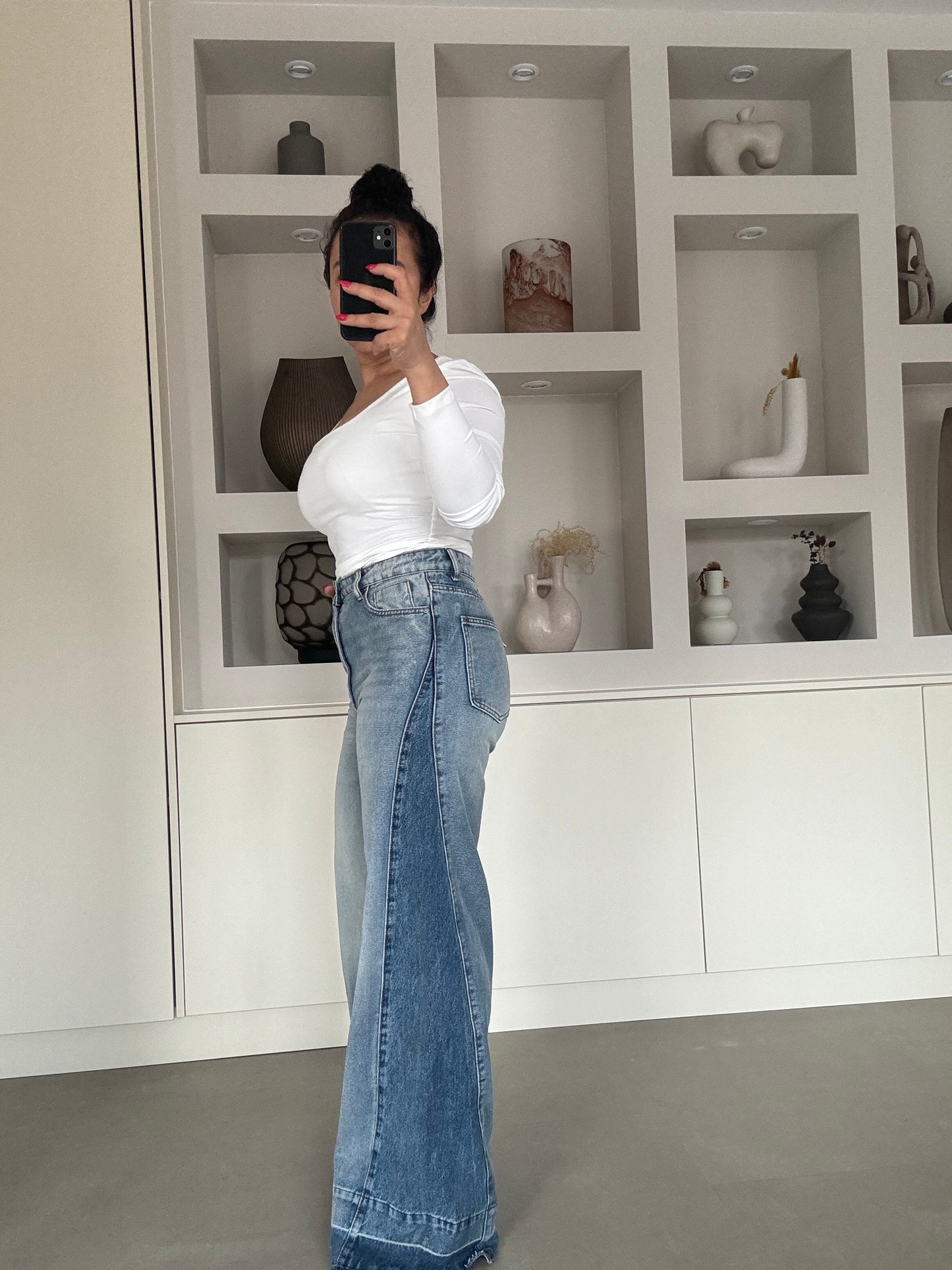 Contrast wide leg jeans