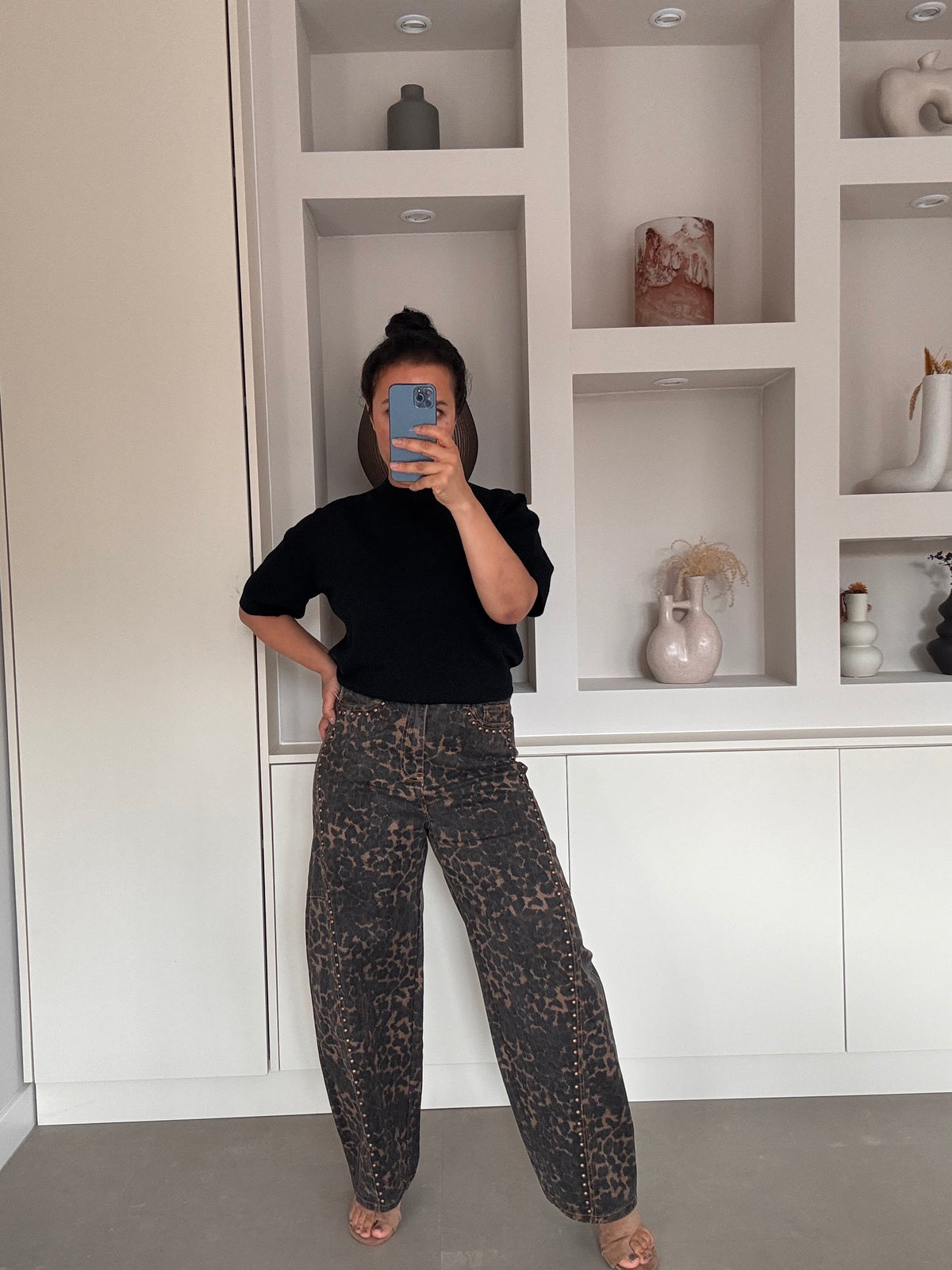 Leopard stud denim
