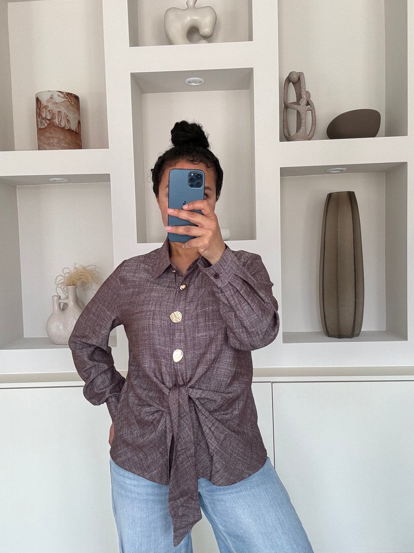 Knotted blouse bruin