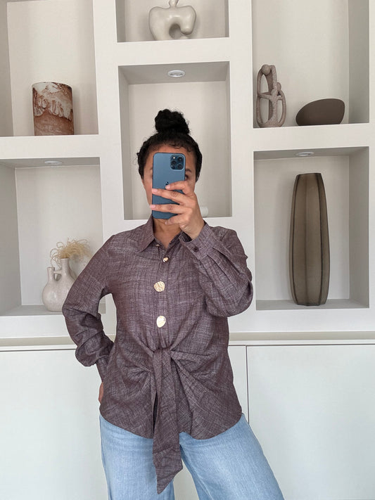 Knotted blouse bruin