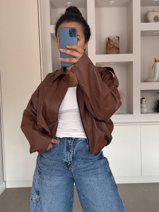 Leatherlook jacket bruin