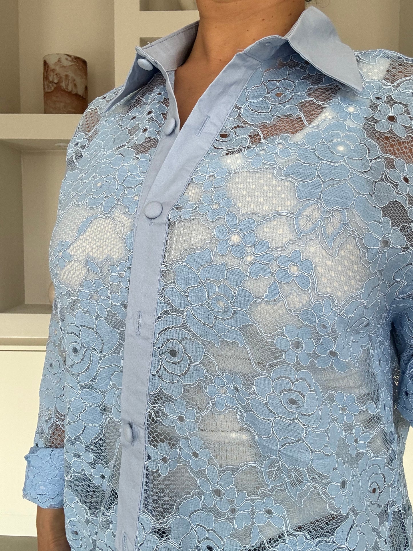 Blauwe lace blouse