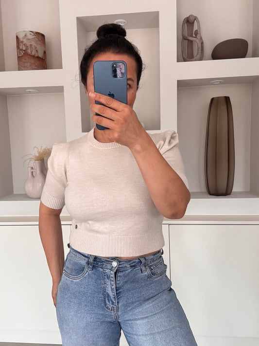 Puff sleeve knit beige