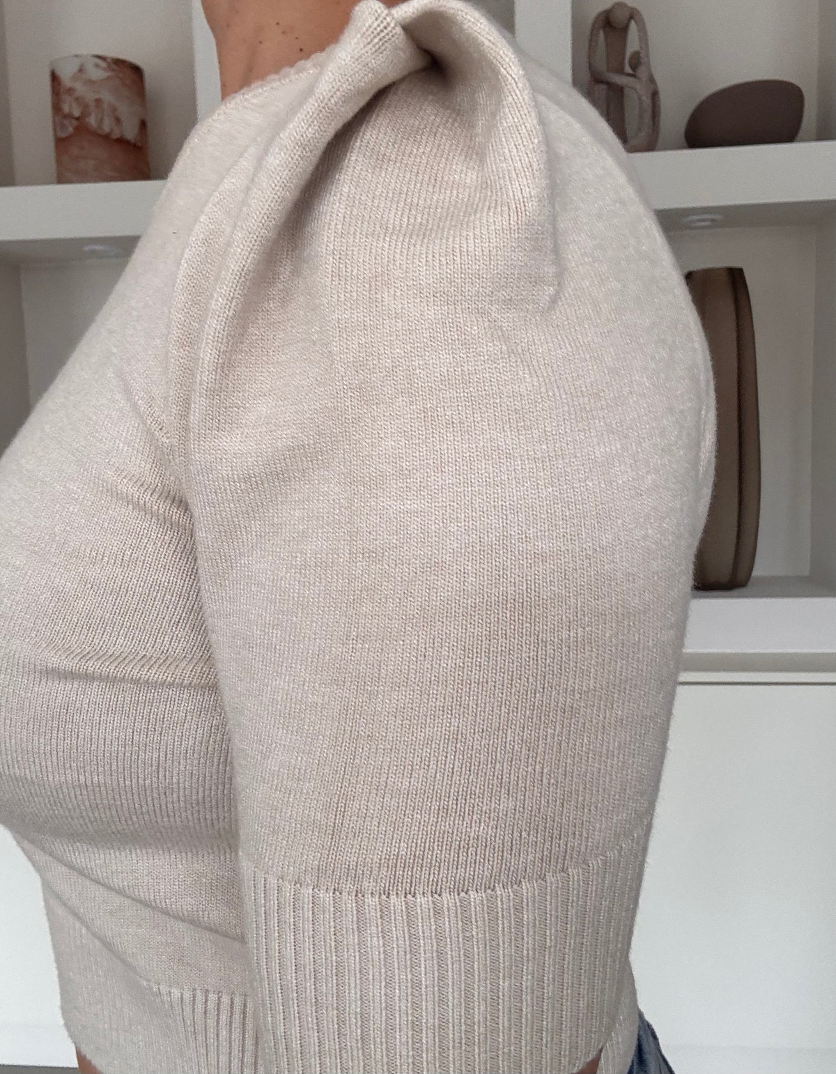 Puff sleeve knit beige