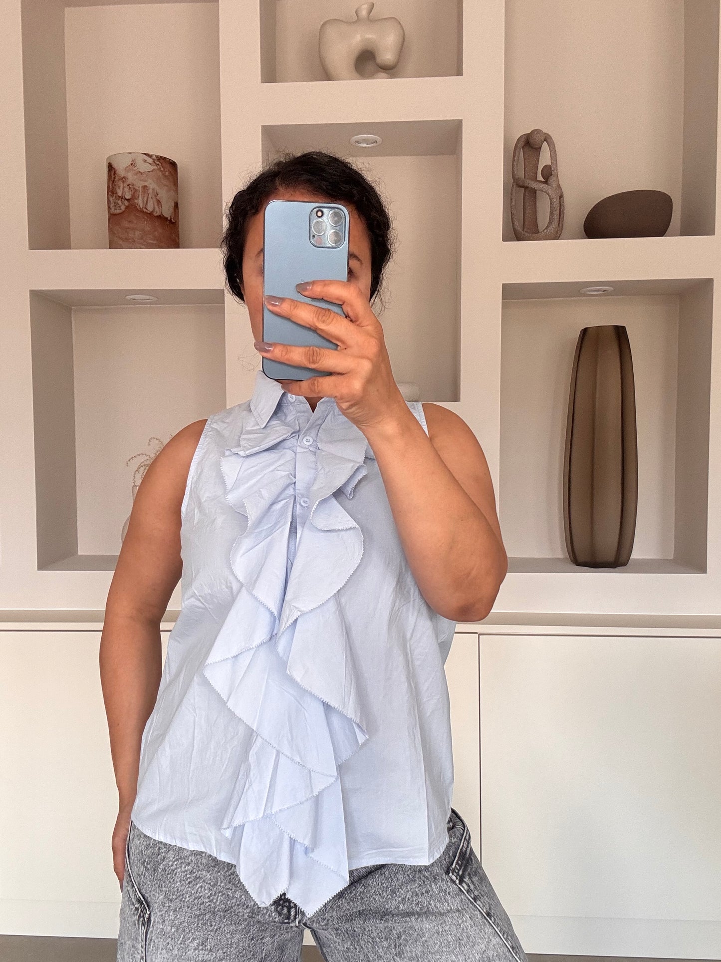 Ruffle blouse blauw