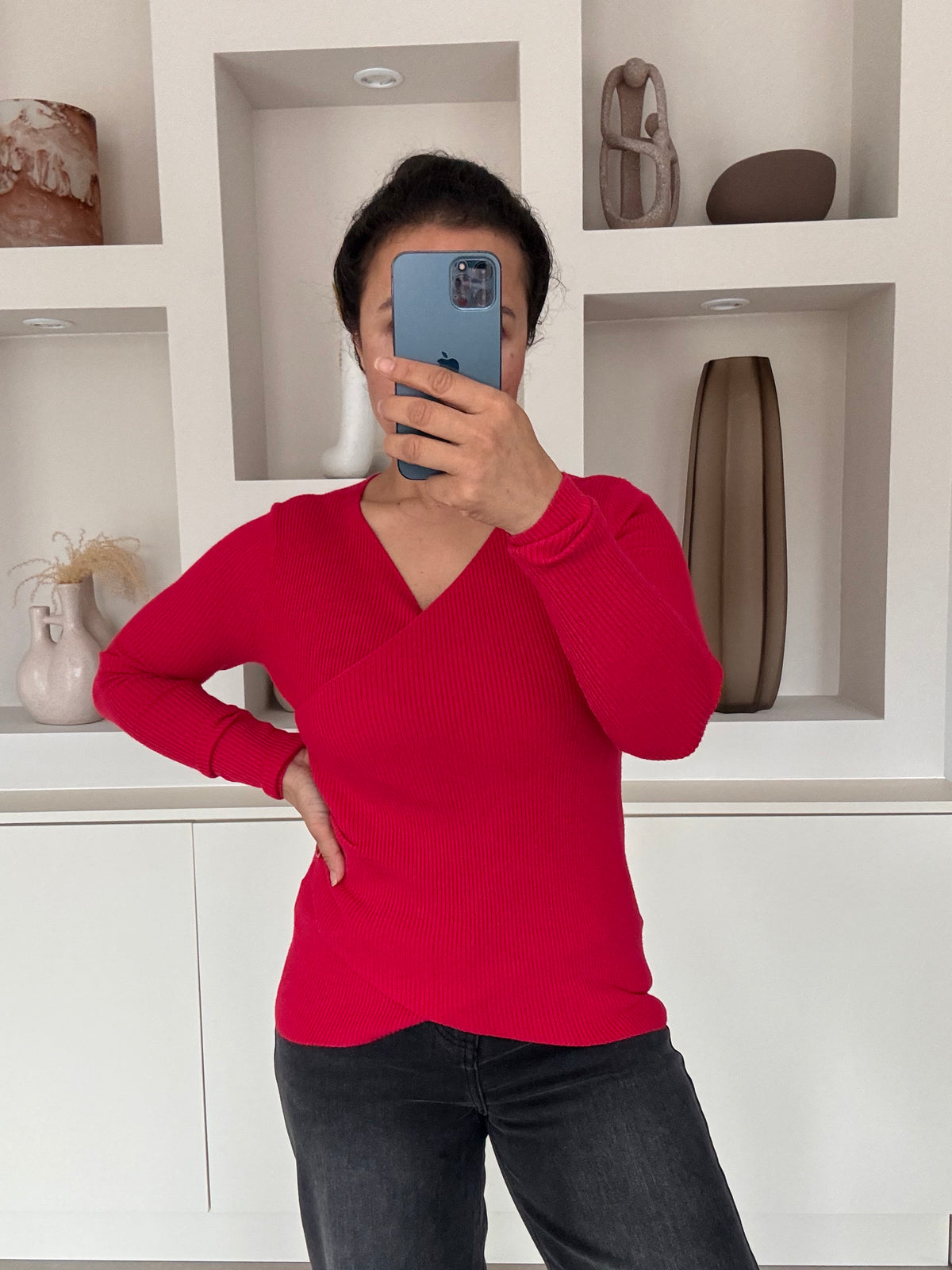 Wrap knit rood