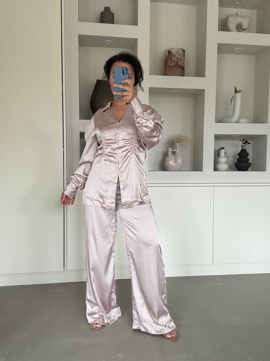 Satin twin set taupe