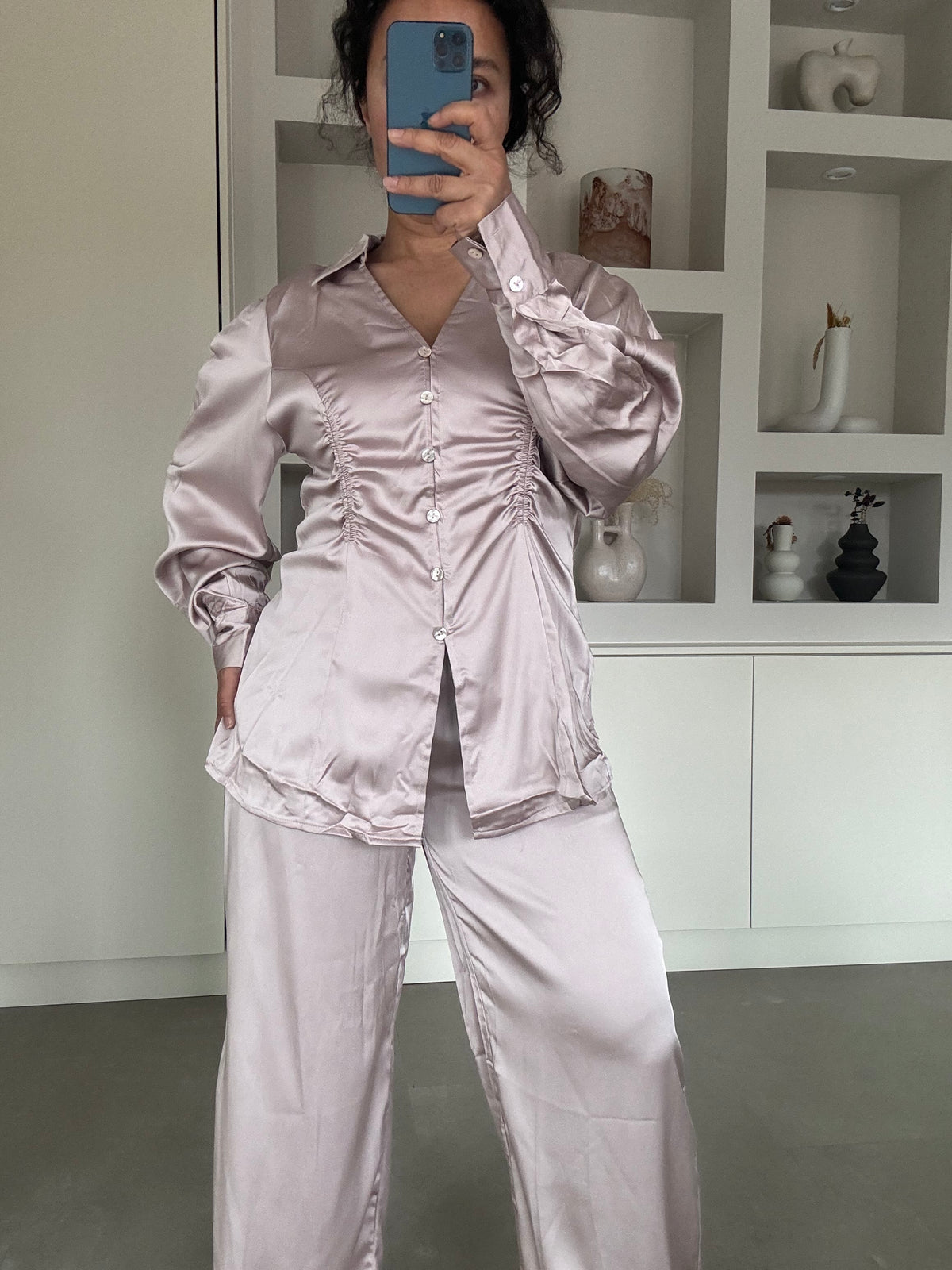 Satin twin set taupe