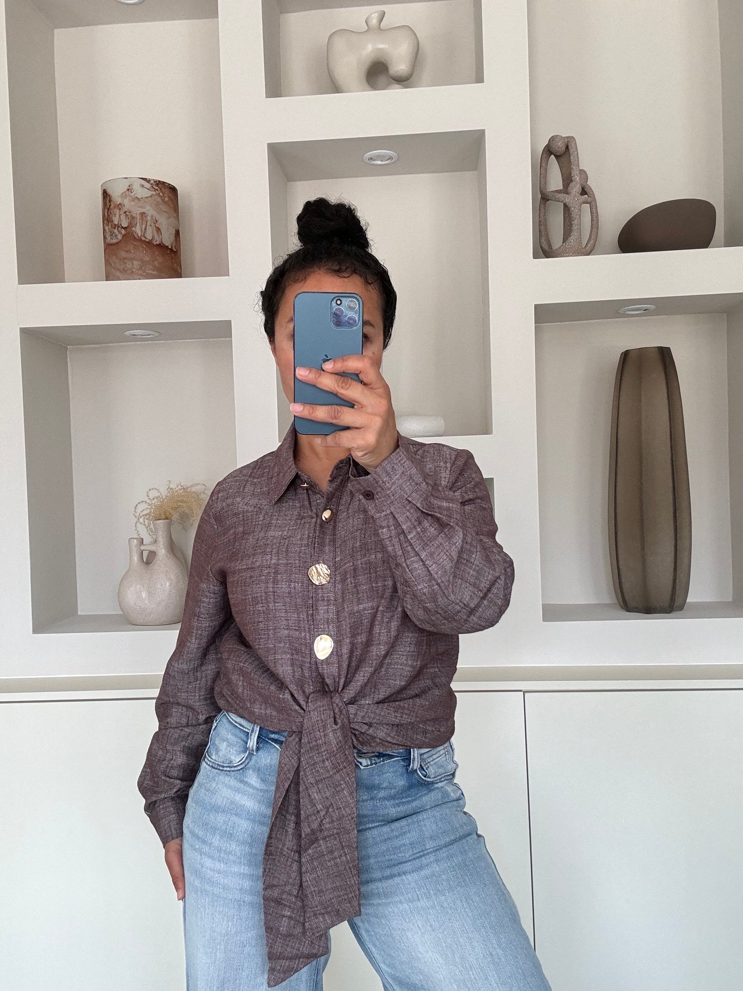 Knotted blouse bruin