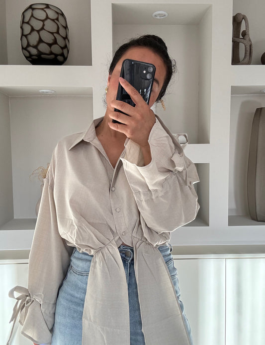 Grijze gestrikte cropped blouse