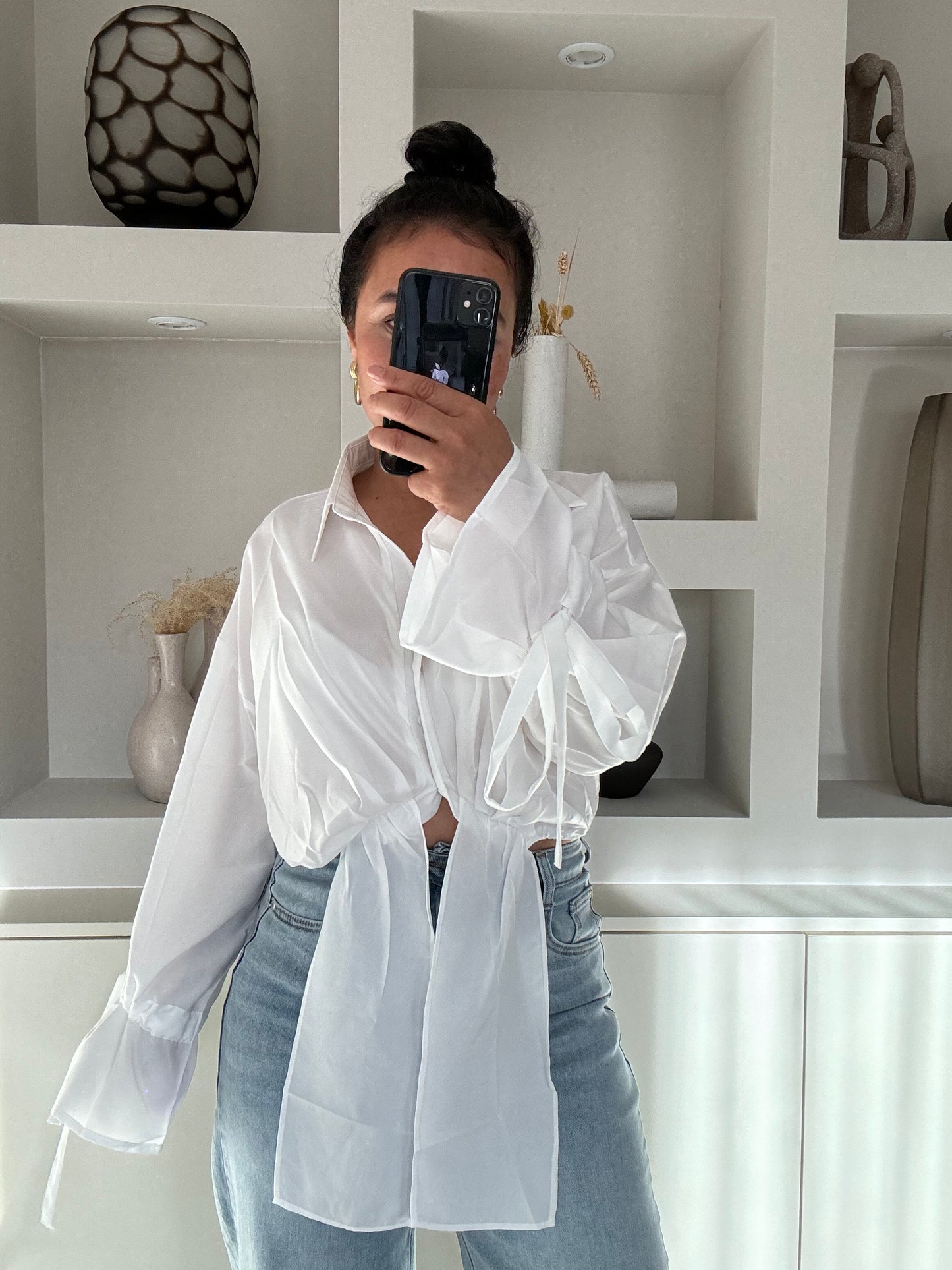 Witte gestrikte cropped blouse