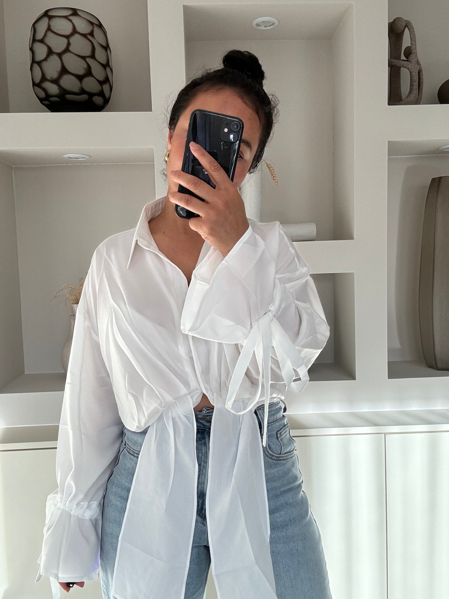 Witte gestrikte cropped blouse