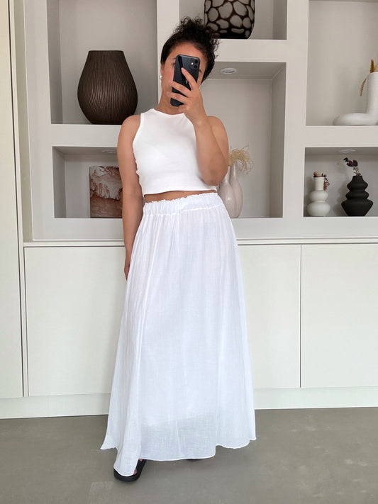 Witte Lumi maxi rok van katoen met elastische taille en lichte flow – VYNAH