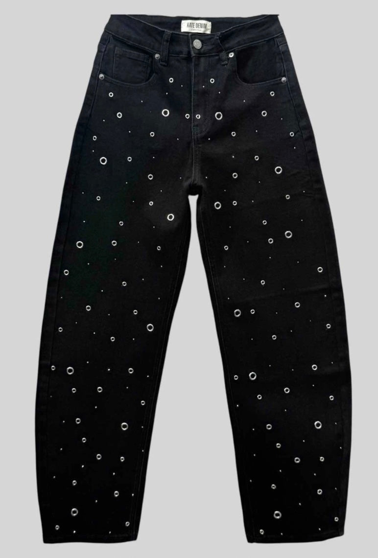 STUDDED BALLOON JEANS- zwart