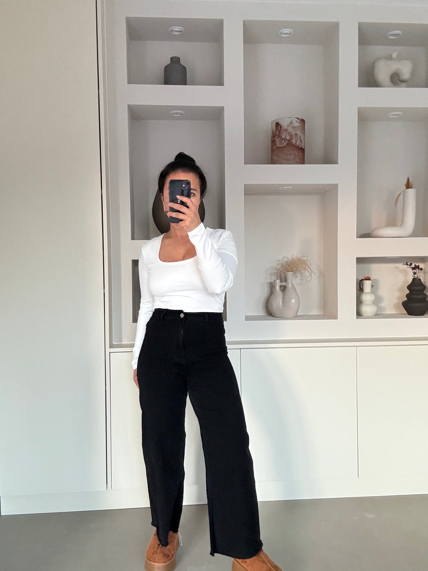 PETITE – High waist wide leg jeans